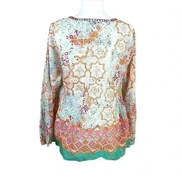 Sigrid Olsen Boho 100% Cotton Geometric Embroidered Peasant Tunic Top Size M - Picture 3 of 15